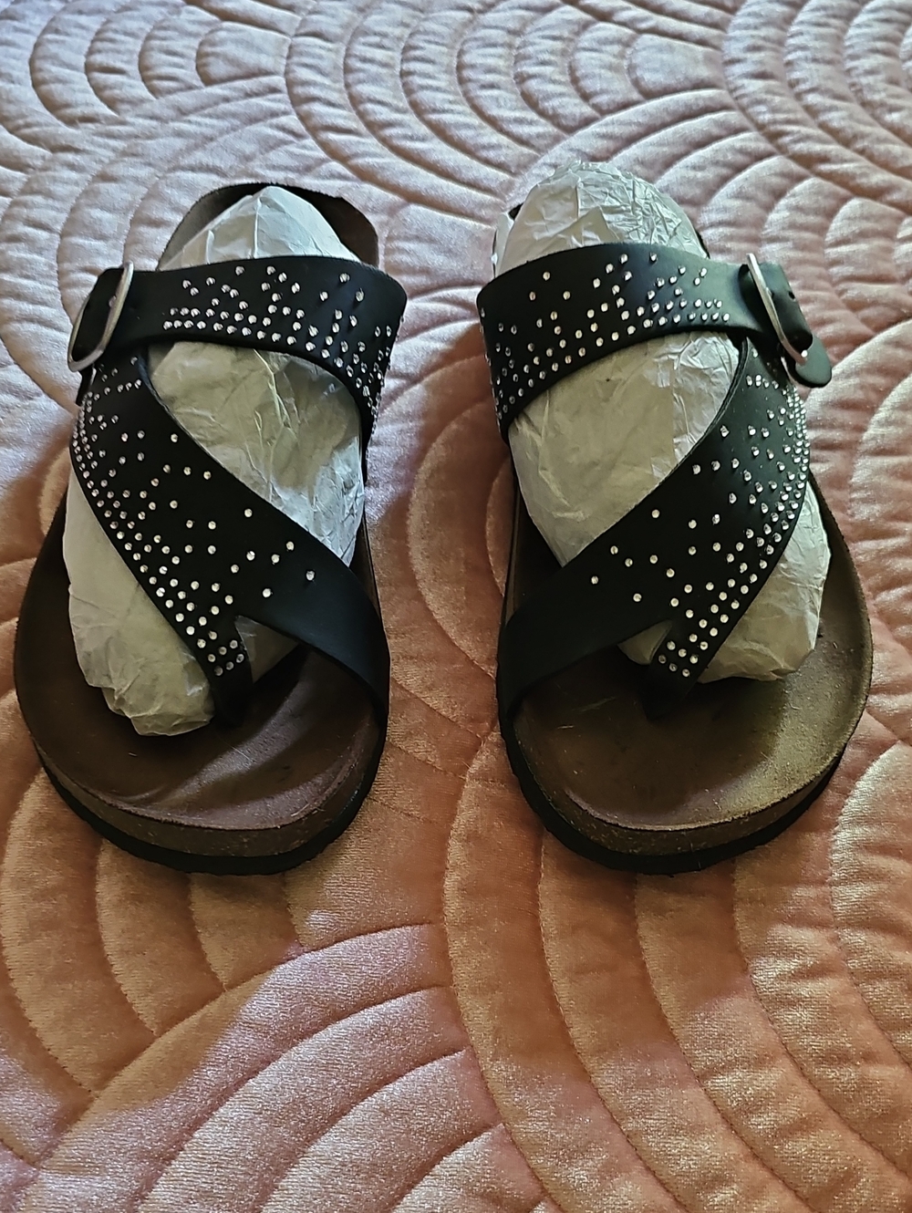 White Mountain Black Studded Crisscross Buckle Sandals
